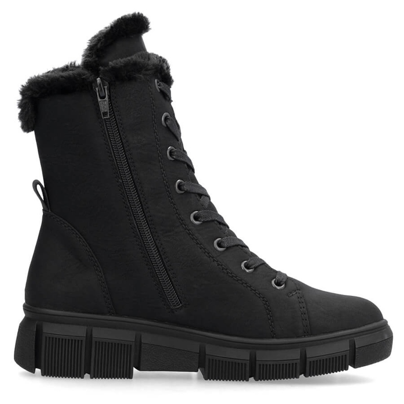 Women's winter boots with fur, black Rieker X3402-00