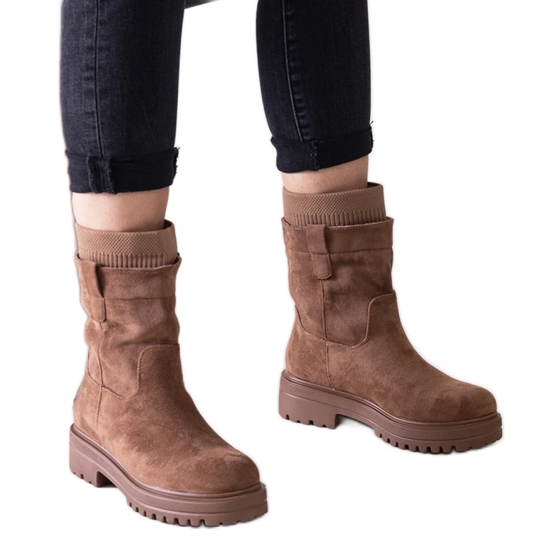 Brown slip-on ankle boots with a Ralia sock