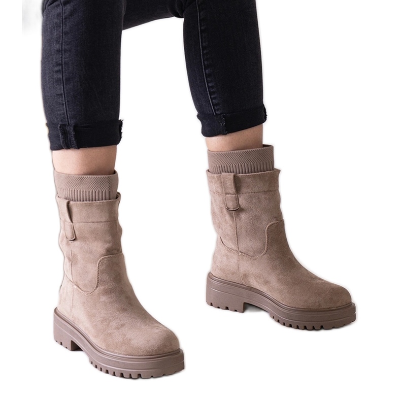 Beige slip-on ankle boots with a Ralia sock