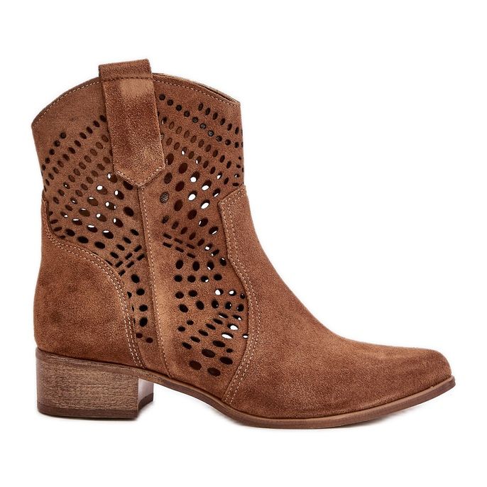 Openwork Boots on a Flat Heel Suede Lewski 3305/2 Brown
