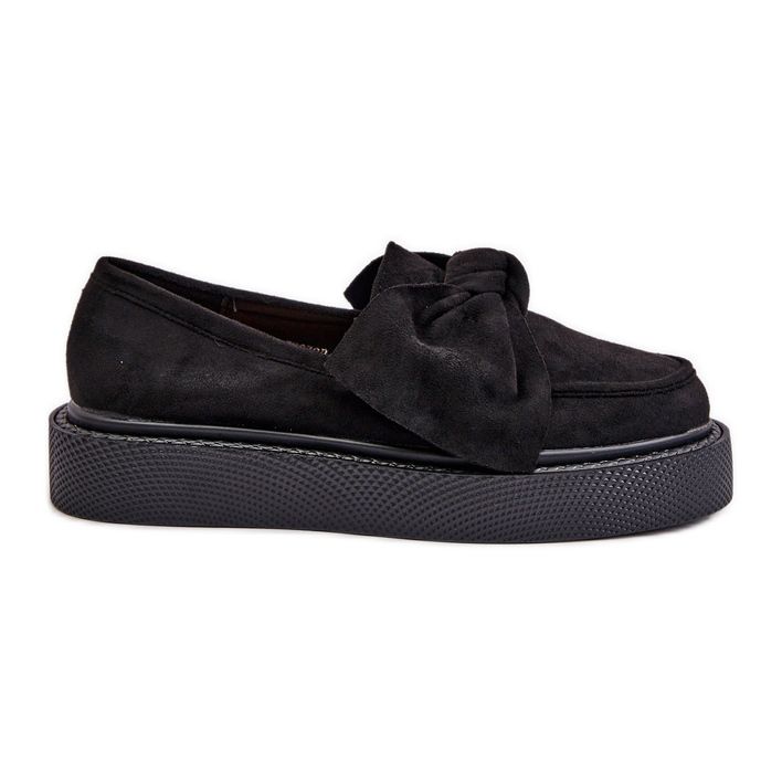 Women's Moccasins On A Platform With A Bow, Black Naivine