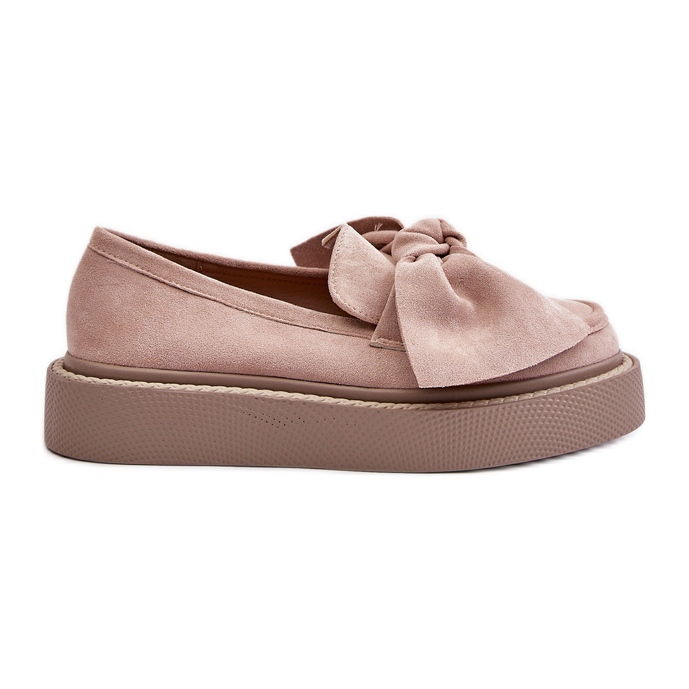 Women's Moccasins On A Platform With A Bow, Powder Pink Naivine