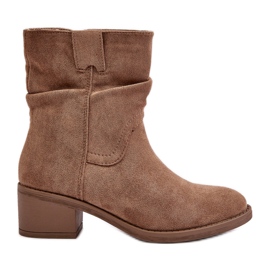 Beige Women's Insulated Ankle Boots With a Ruched Upper Low Heel Zinanya