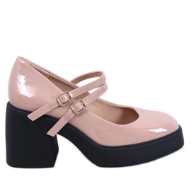Lorai Khaki Wide Heel Pumps beige