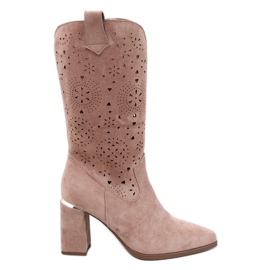 Openwork heeled boots Strokes Khaki brown