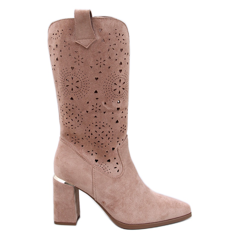 Openwork heeled boots Strokes Khaki brown