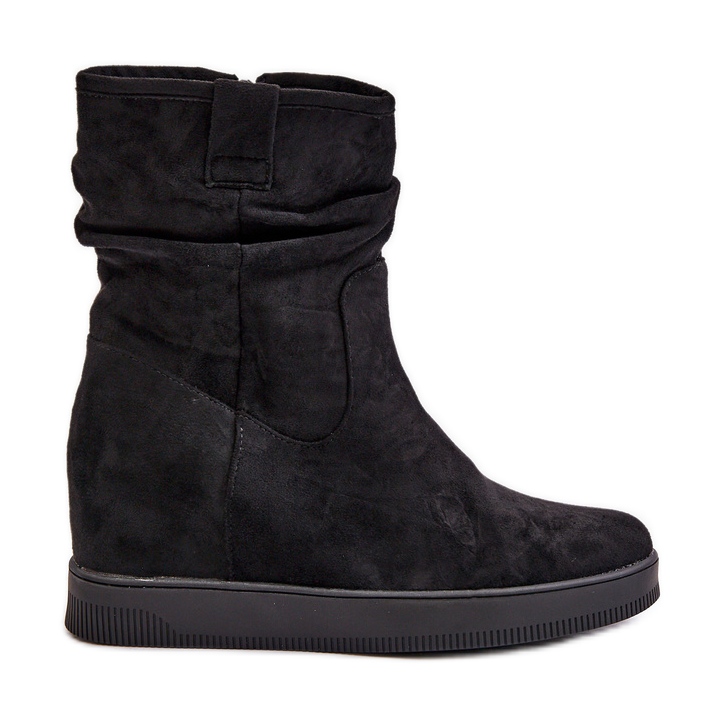 Boots with a ruffled upper and a hidden wedge, Black Zinradea
