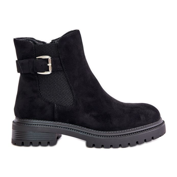 Insulated Chelsea boots with a zipper and a buckle, Black Kikiella Insulated Chelsea boots with a zipper and a buckle, Black Kikiella
