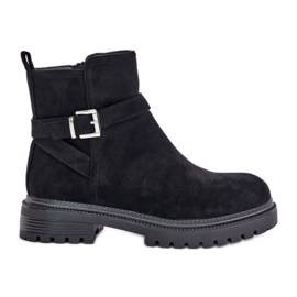 Insulated Eco Suede Boots with Zipper and Buckle, Black Zinovelle