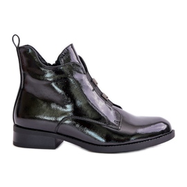 Patent Leather Boots With Zipper Insulated Flat Heel S.Barski HY42-717 Black