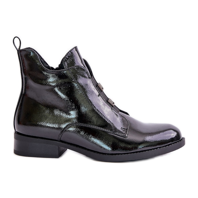 Patent Leather Boots With Zipper Insulated Flat Heel S.Barski HY42-717 Black