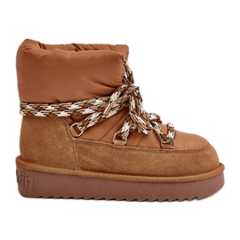 Women's Suede Snow Boots With Thick Lacing D.Franklin DFSH375003 Brown