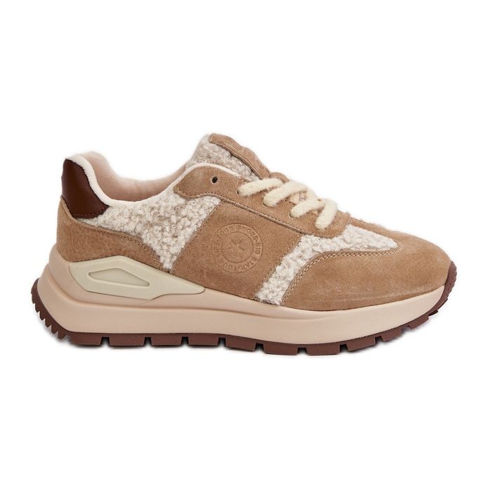 Women's Fur Leather Sneakers Big Star OO274A317 HI-POLY System Beige