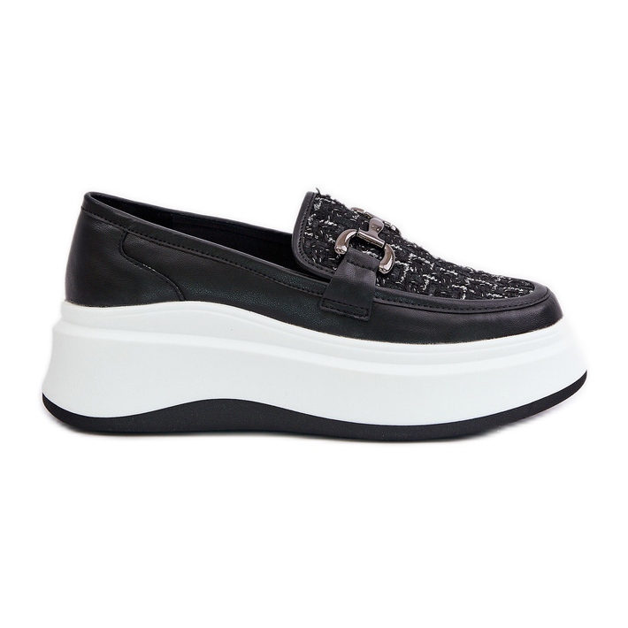 Women's Leather Moccasins On The Platform With Decoration Vinceza 89105 Black