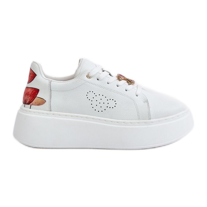 Vinceza Women's Leather Sneakers on the Platform With a Pin and Decorative Flower 89100 White
