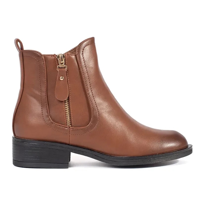 Women's brown Chelsea boots with a decorative zipper