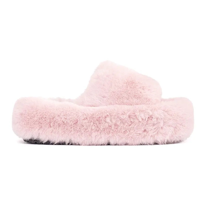 Seastar Pink furry home slippers on a platform