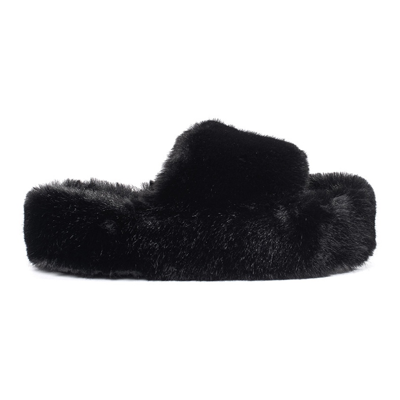 Seastar Black fur home slippers on a platform