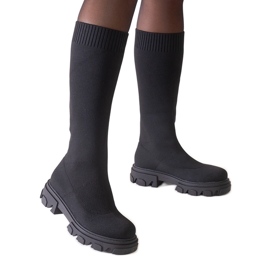 Nazira black fabric platform boots
