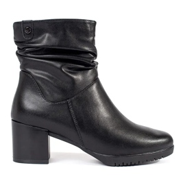 Black leather women's ankle boots with a ruffled upper by Sergio Leone Black leather women's ankle boots with a ruffled upper by Sergio Leone