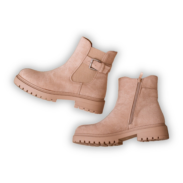Insulated Chelsea boots with a zipper and a buckle, Beige Kikiella