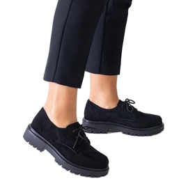 Black casual lace-up shoes made of eco-suede by Eduardana Black casual lace-up shoes made of eco-suede by Eduardana