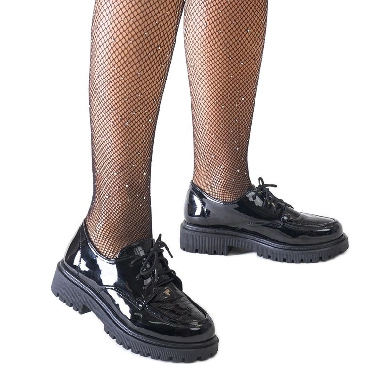Black casual lace-up patent shoes by Eduardana