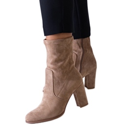 Beige fitted high-heeled ankle boots made of eco-suede by Haner