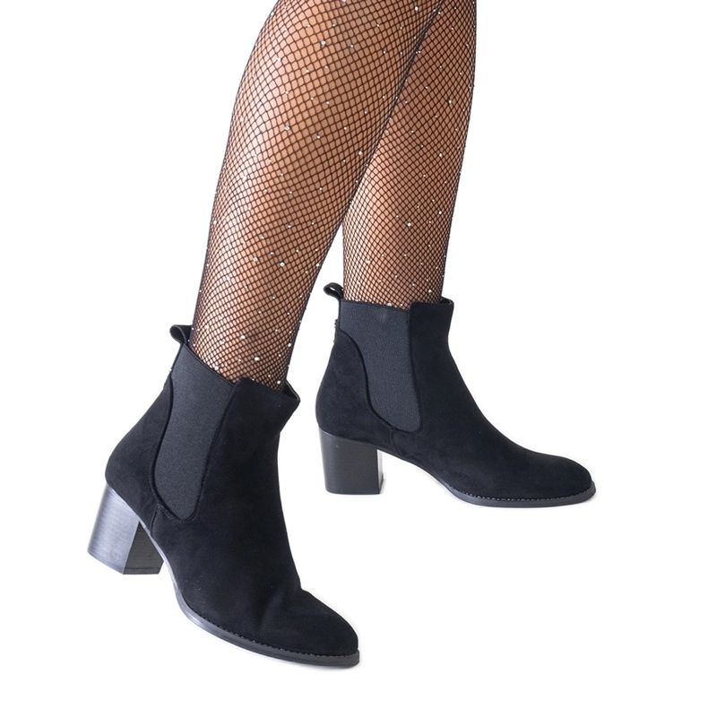Black high-heeled ankle boots with elastic Nadisa eco-suede inserts