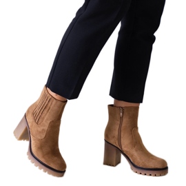 Brown boots with a high massive heel, eco-suede Dunyana