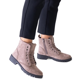 Brown eco-suede worker boots on the Barosa platform Brown eco-suede worker boots on the Barosa platform