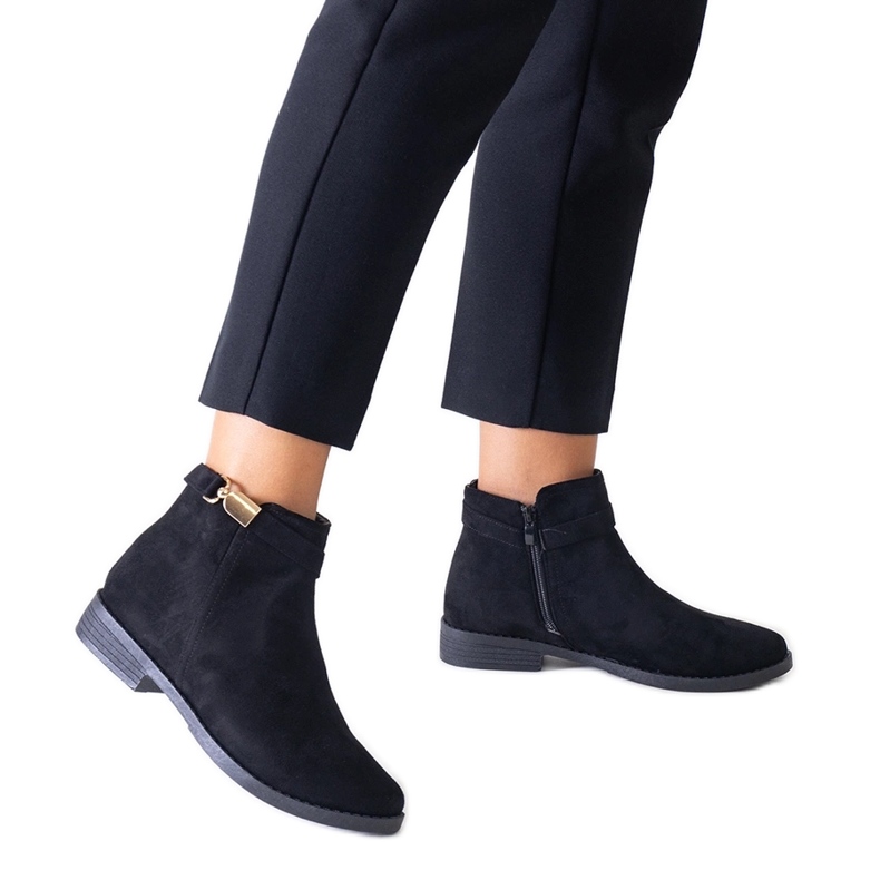 Black ankle boots with gold Casetra eco-suede inserts