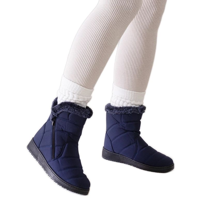 Navy blue snow boots decorated with Khit fur Navy blue snow boots decorated with Khit fur