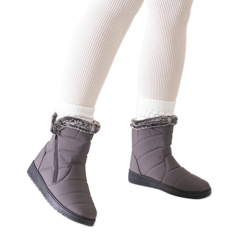 Gray snow boots decorated with Khit fur grey
