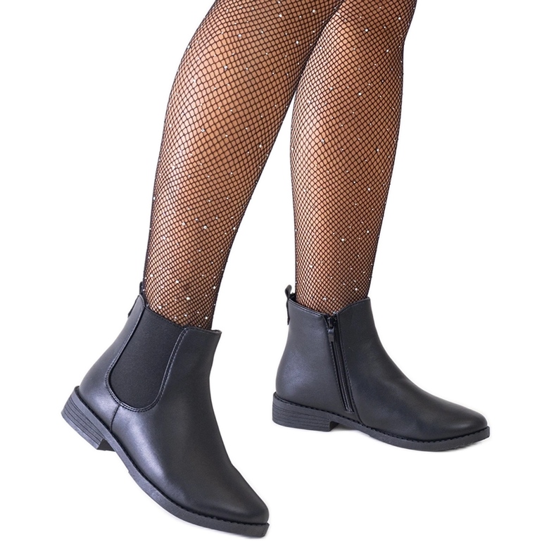 Black classic ankle boots with an elastic insert in Maiza eco-leather