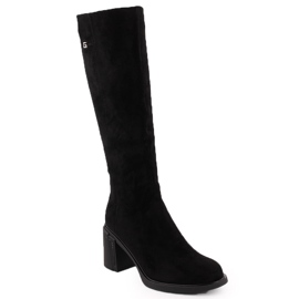 Women's suede high-heeled boots, black, Potocki 60314
