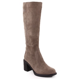 Women's suede high-heeled boots khaki Potocki 60314 green
