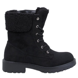 Barkoi Black lace-up ankle boots with sheepskin