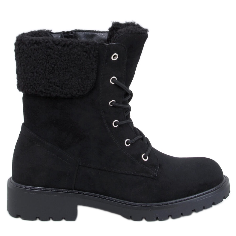 Barkoi Black lace-up ankle boots with sheepskin