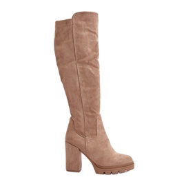 Insulated Women's High Heel Boots Eco Suede Beige Tirisha