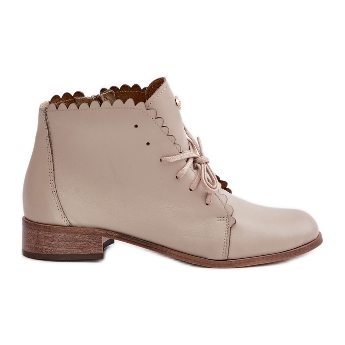 Zazoo 2964 Beige Leather Flat Boots