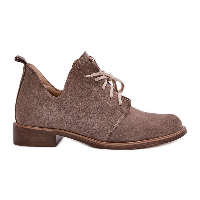 Zazoo 2959 Suede Oxfords Lace-up Shoes With Flat Heels Dark Beige