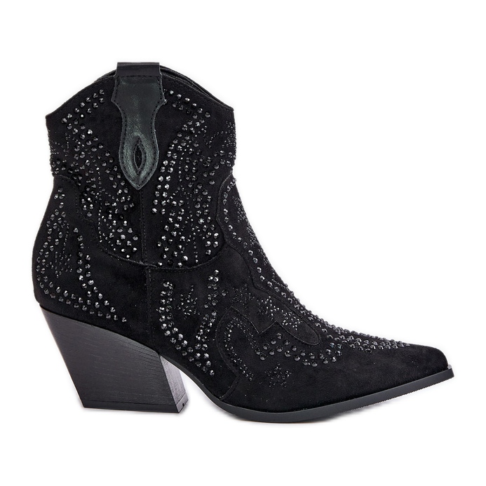 Decorated Black High Heel Cowboy Boots Kaivina