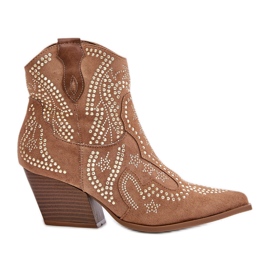 Kaivina Decorated Camel Cowboy Boots with High Heels brown