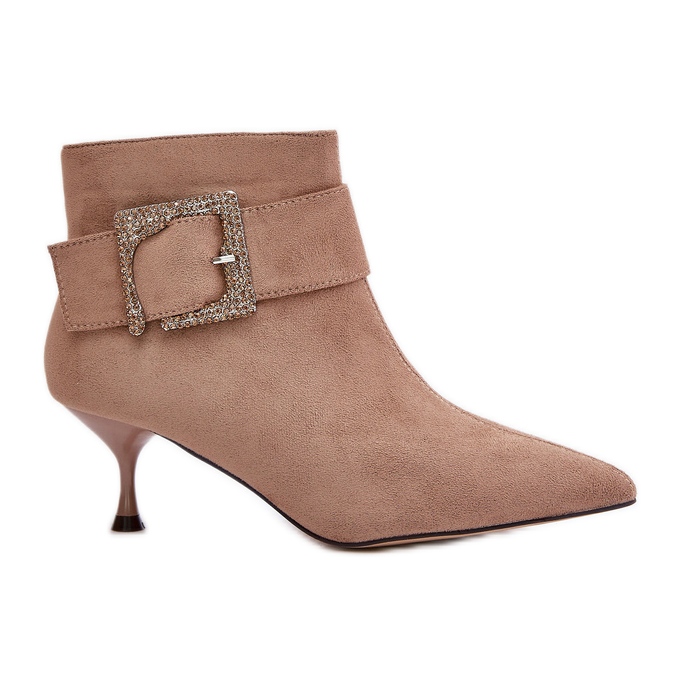 Women's Ankle Boots On A High Heel With A Decorative Buckle, Beige Nirilis