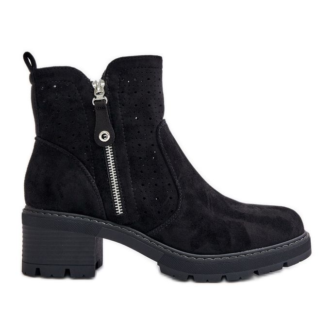 Women's Ankle Boots With An Openwork Pattern On High Heels, Black Oviria