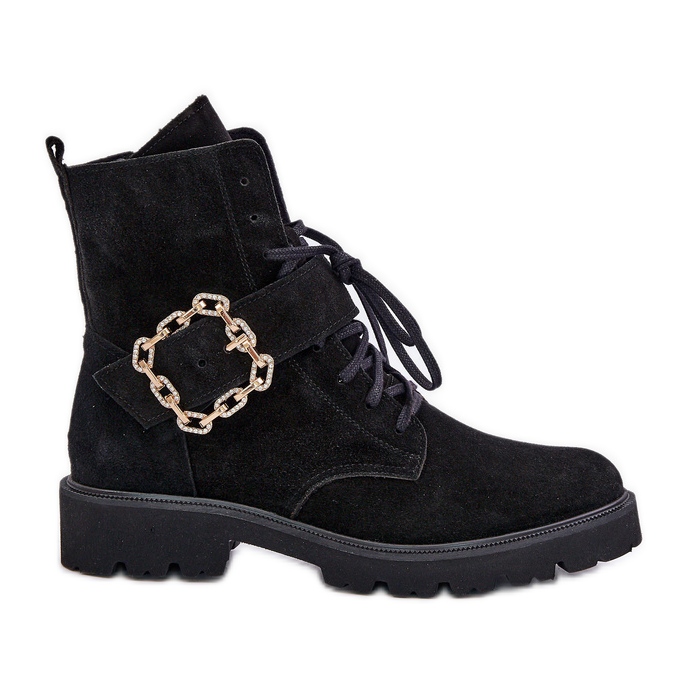 Zazoo 2951 Suede Ankle Boots With Decorative Buckle, Black