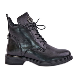 Insulated flat-heeled ankle boots with decoration, Black Leonise Insulated flat-heeled ankle boots with decoration, Black Leonise