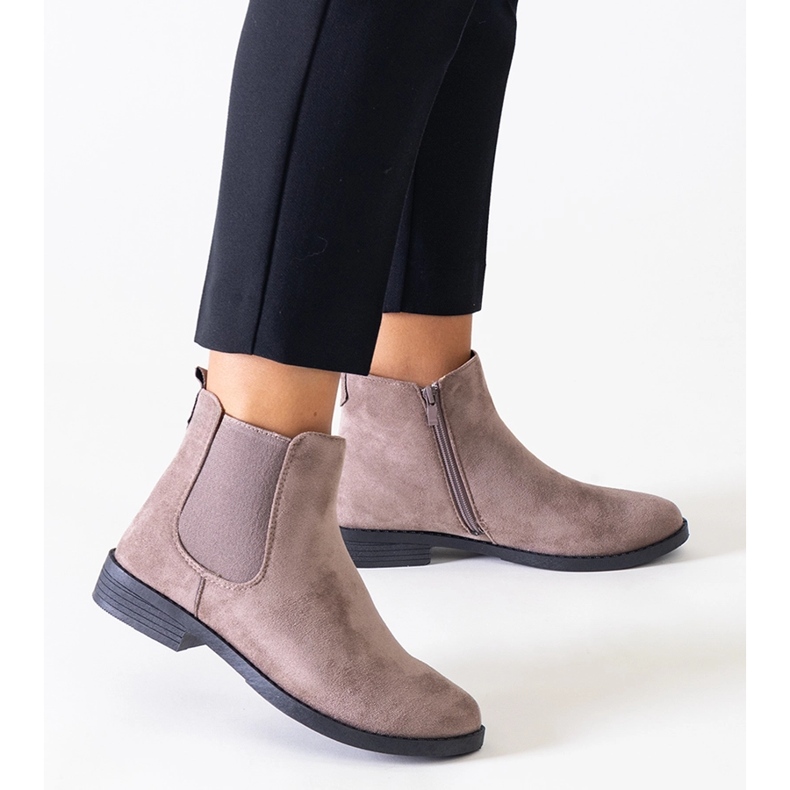 Brown classic ankle boots with an elastic insert in Maiza eco-leather