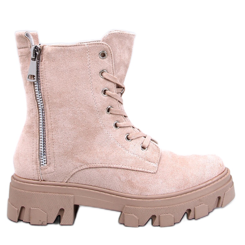 Healy Beige lace-up ankle boots with a thick sole